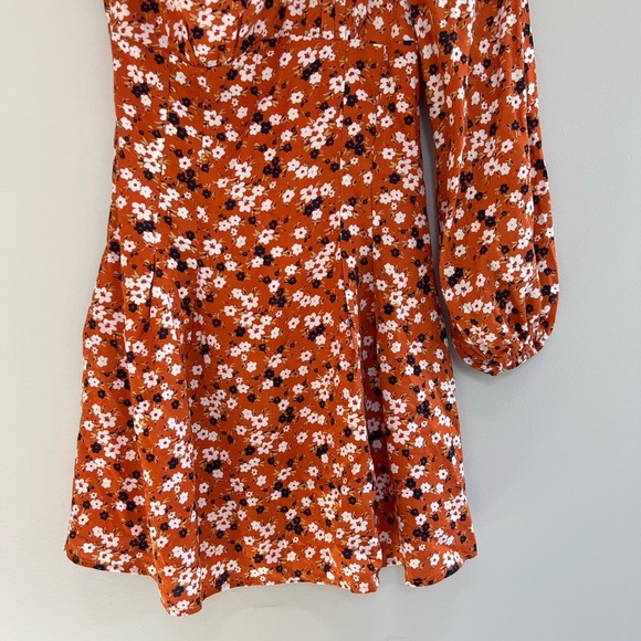 Free People Jules Orange Blue Floral One Shoulder Mini Dress, size 2 - Picture 5 of 10